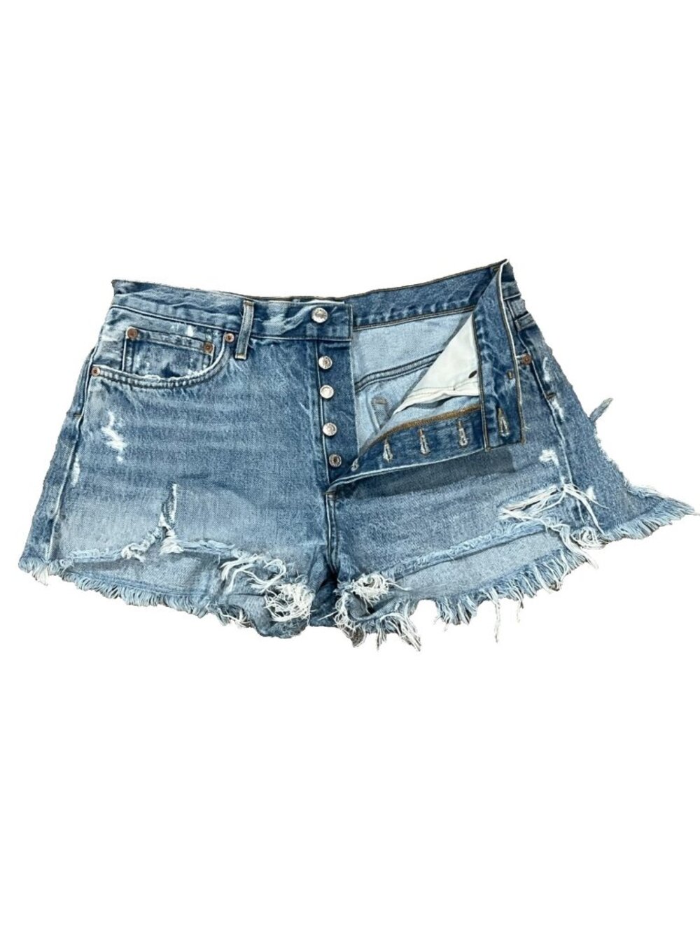 AGOLDE Parker Cut Off Denim Shorts Medium Wash Distressed Jean Cotton Size 29